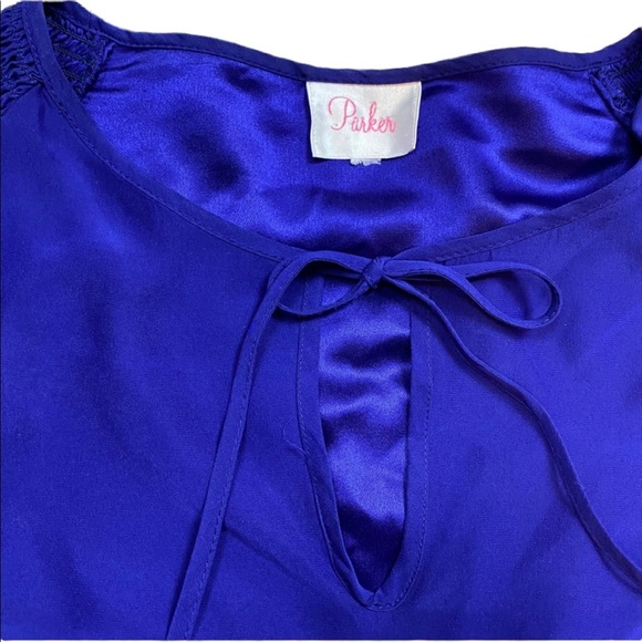 PARKER Royal Blue Silk Neck Tie Balloon Sleeve Blouse - Picture 8 of 8